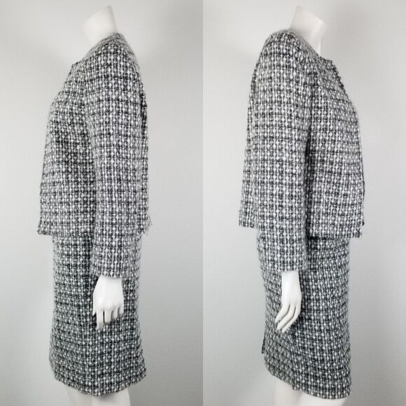 Lord & Taylor 80s/90s VTG Black White Tweed Mohair Wool Blend Skirt Suit Size 6 - Picture 2 of 15